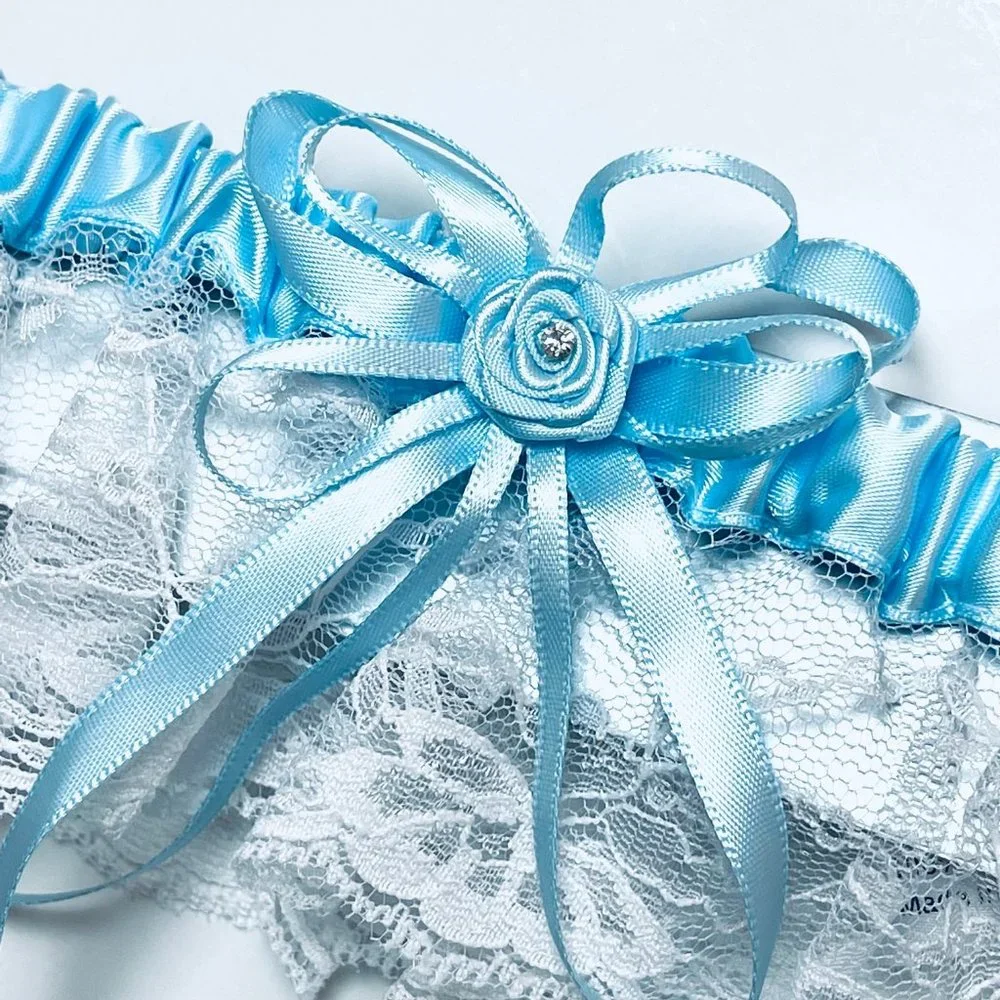 NIB Something Blue Crystal Rose Accent Lace Garter